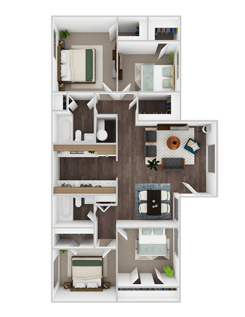 Floor plan for 4 beds, 2 baths, 1178 sqft